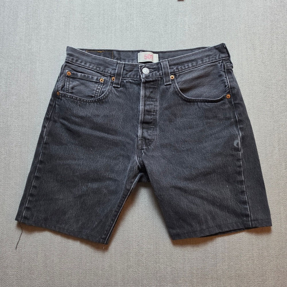 Levis 501 Denim Shorts Women 28 Black Faded Cut Off Button Fly